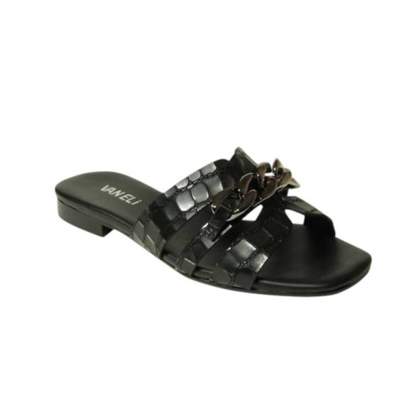 NEW VANELI women\'s errita flat sandal in black crocodile print